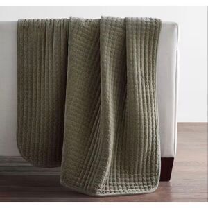 The Company Store Legends Luxury Tufted Stitch Velvet Olive Green Throw Blanket